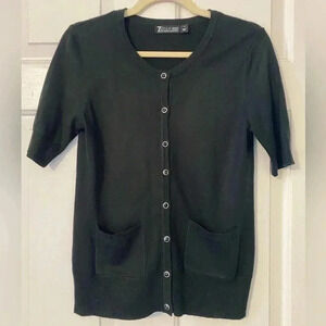 7th Avenue | Black Short Sleeve Button Down Sweater Cardigan‎ Pockets Size Small